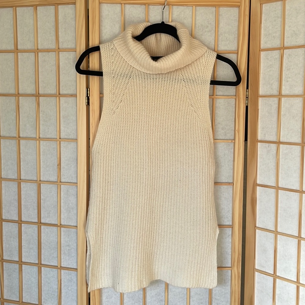 100% CASHMERE | Off-white turtleneck/sleeveless sweater